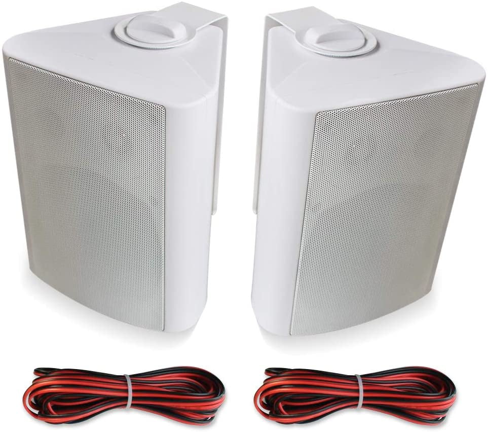 Herdio 5.25 Inches 200 Watts Indoor Outdoor Patio Deck Speakers All Weather Wall Mount System A Pair White 