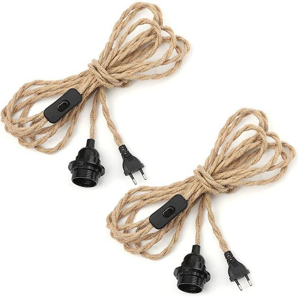 Pares de cable de lámpara de cuerda de cáñamo de 4,5 m, interruptor de enchufe E27 con cable de cable de bombilla, para lámpara de bricolaje, lámpara colgante, lámpara colgante industrial, lámpara vin Feliz Sencillez
