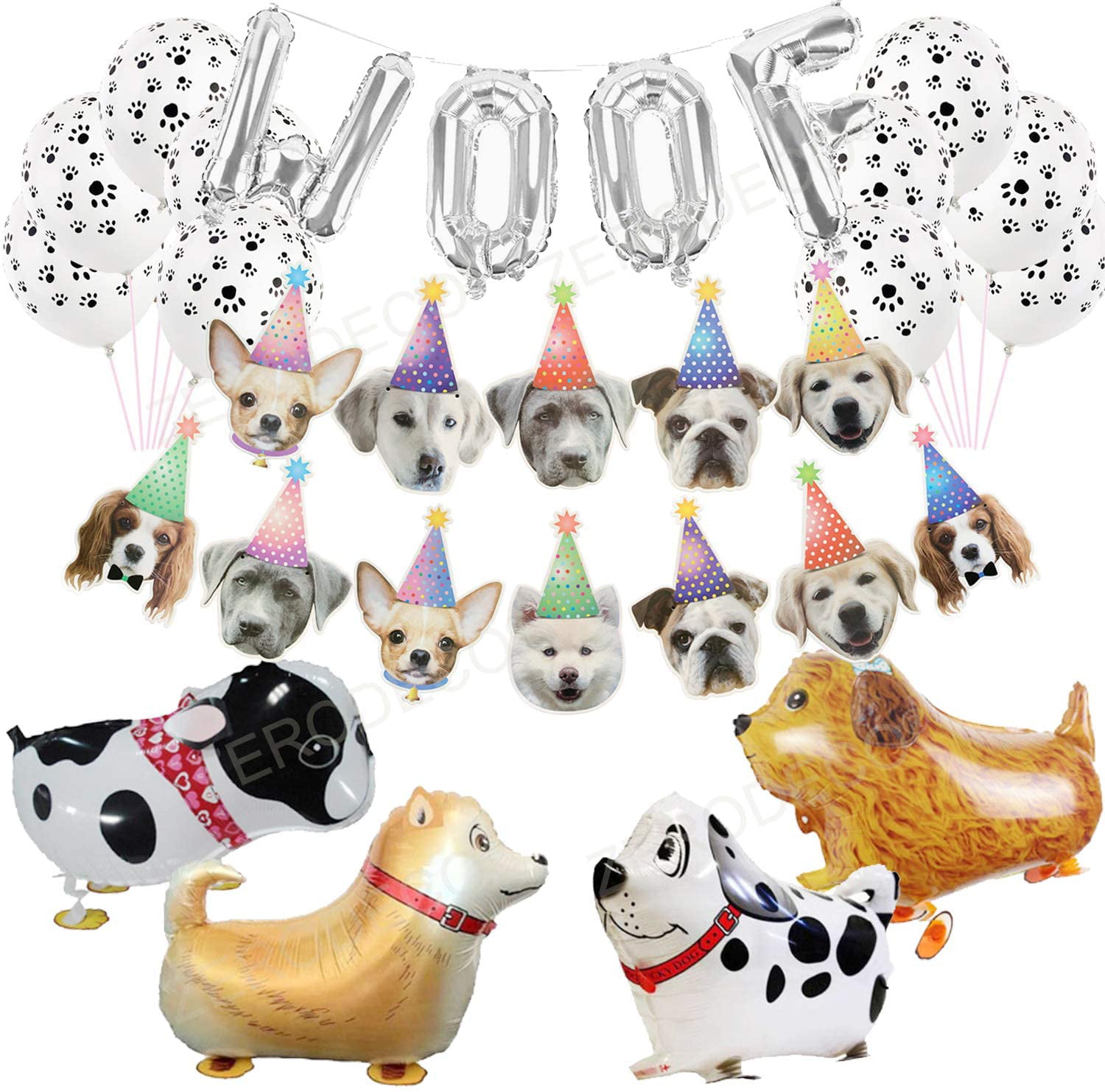 ZERODECO Dog Party Decoration Walking Animal Balloons WOOF Foil Balloon Banner Dog Faces Garland Paw Balloons for Pet Dog Doggie Puppy Animal Theme Party Supplies Decorations