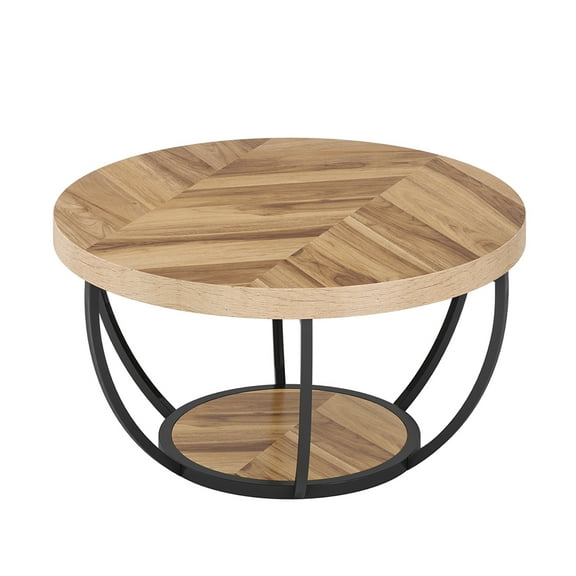 YYAo Wooden Coffee Table, 2-Tier Round Central Cocktail Table with Shelves,Natural