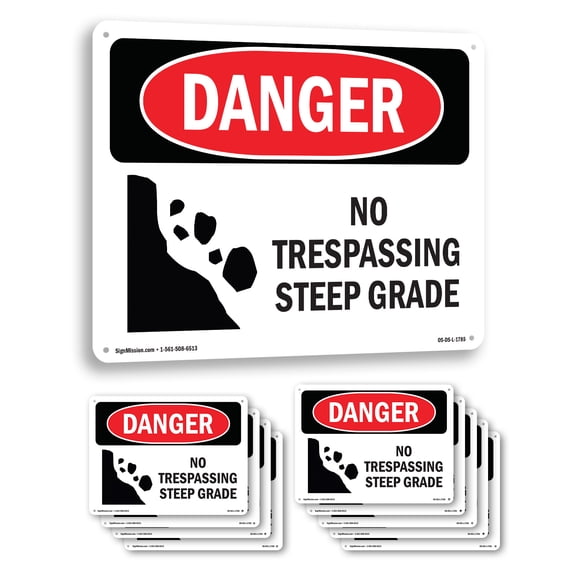 No Trespassing Steep Grade OSHA Danger Aluminum Sign 14 Inch x 10 Inch - 10 Pack
