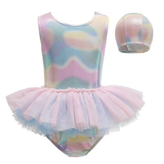 KAWELL Little Girls One-Piece Swimsuit,Sequin Skirted Bathing Suits for Kids