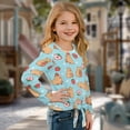 thumbnail image 3 of Xixirimido Capybara Strawberry Heart Blue Pattern Girls Casual Long Sleeve Shirts Knot Tie-hem Tunic Tops Crewneck Tees Blouses Girls Fashion Clothes, Size 9-10, 3 of 7