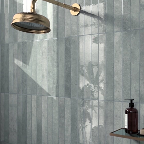 The Tile Life Vela 2 in x 16 in Moody Blue Glossy Porcelain Subway Wall Tile Case of 50