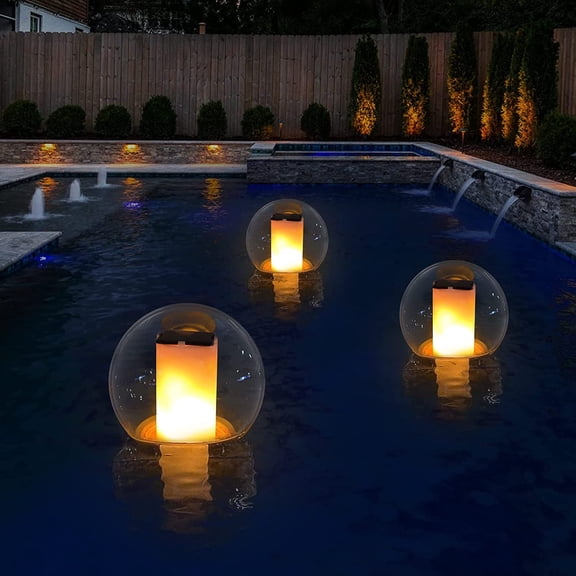 MUSICOZY Solar Floating Pool Lights for Swimming Pool | Outdoor Waterproof Decorations Solar Powered Flame Led Lamp Inground Pond Flickering Decor Party Event Night Above Ground IP68 (1 pcs)