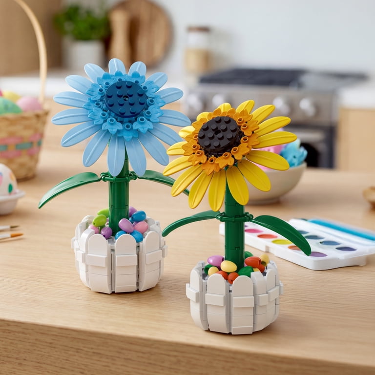 Brickcraft Bricktanicals Yellow Sunflower Picket Fence Pot