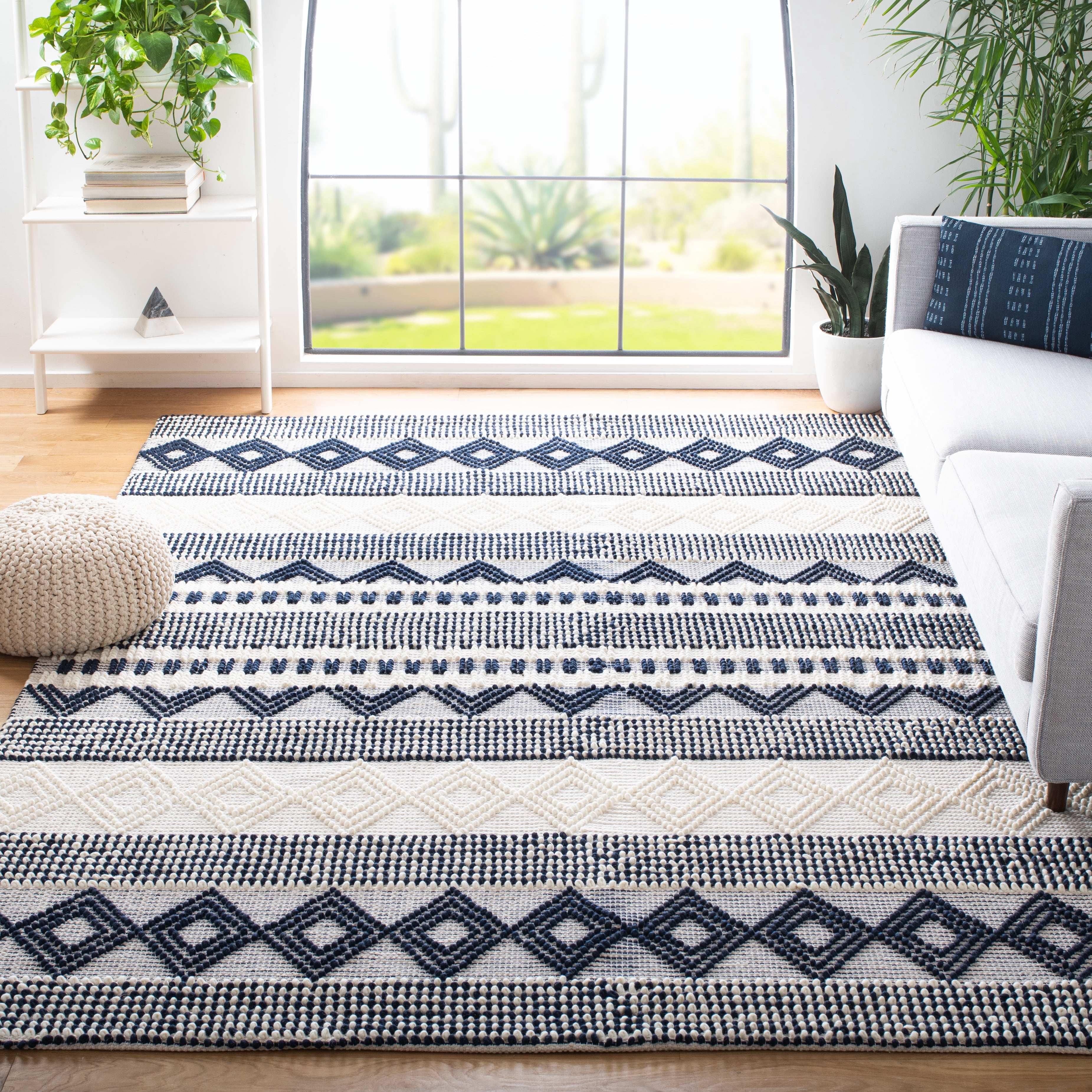 SAFAVIEH Natura Carly Geometric Area Rug, Navy/Ivory, 8' x 10'