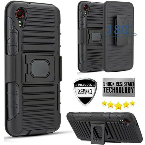 for Samsung Galaxy Xcover 5 X Cover 5 with Tempered Glass Heavy Duty Shock Absorption Kickstand Armor Case with Belt Swivel Clip Magnetic Ring Holster Cover