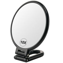 1X/10X Magnifying Handheld Mirror Double Sided, Foldable Travel Makeup Mirror, Adjustable Rotation Pedestal Hand/Hanging/Desk Vanity Mirror-Black