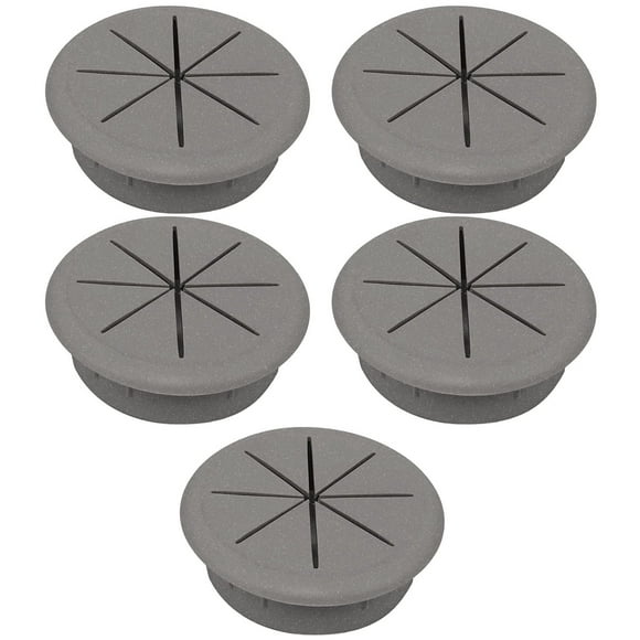 CordAway Round Plastic Desk Grommet Ideal for Home Office, Computer, Gaming, Home Theaters & Entertainment Centers Flexible, 2-3/8" Diameter, 7/8" deep, Metallic, 5/Pack