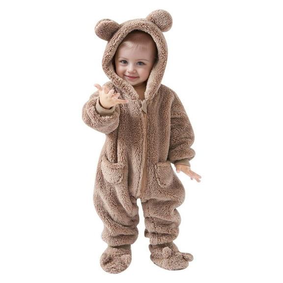 Krdevn Baby Girls Long Sleeve Hooded Jumpsuit Romper Outfits Winter Warm Clothes,6-12 Months