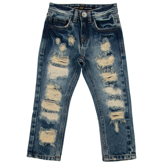 X RAY JEANS Boy's Heavy Rips Repaired Jeans, Blue, 4T