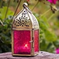 thumbnail image 3 of In the Breeze 9200 — Pink Mini Square Tealight Lantern — Moroccan-Style Boho Chic Tealight Glass and Metal Tabletop Lantern, 3 of 6