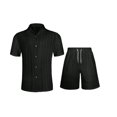thumbnail image 5 of IWRICH Men's 2 Pieces Outfits Summer Beach Set Short Sleeve Button down Shirts and Shorts 2 Piece Loose Fit Hawaiians Sets Black L, 5 of 7