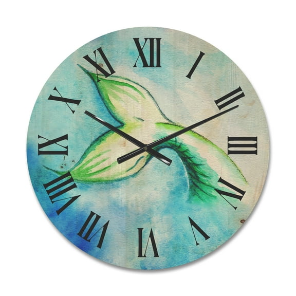 Designart 'Mermaid Green Fish Tail' Nautical & Coastal Wood Wall Clock