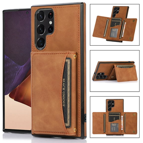 Nalacover for Samsung Galaxy S22 Ultra Wallet Case with Credit Card Holder Slots Magnetic Closure Kickstand Purse Premium PU Leather+ TPU Shockproof Case for Samsung Galaxy S22 Ultra - Brown