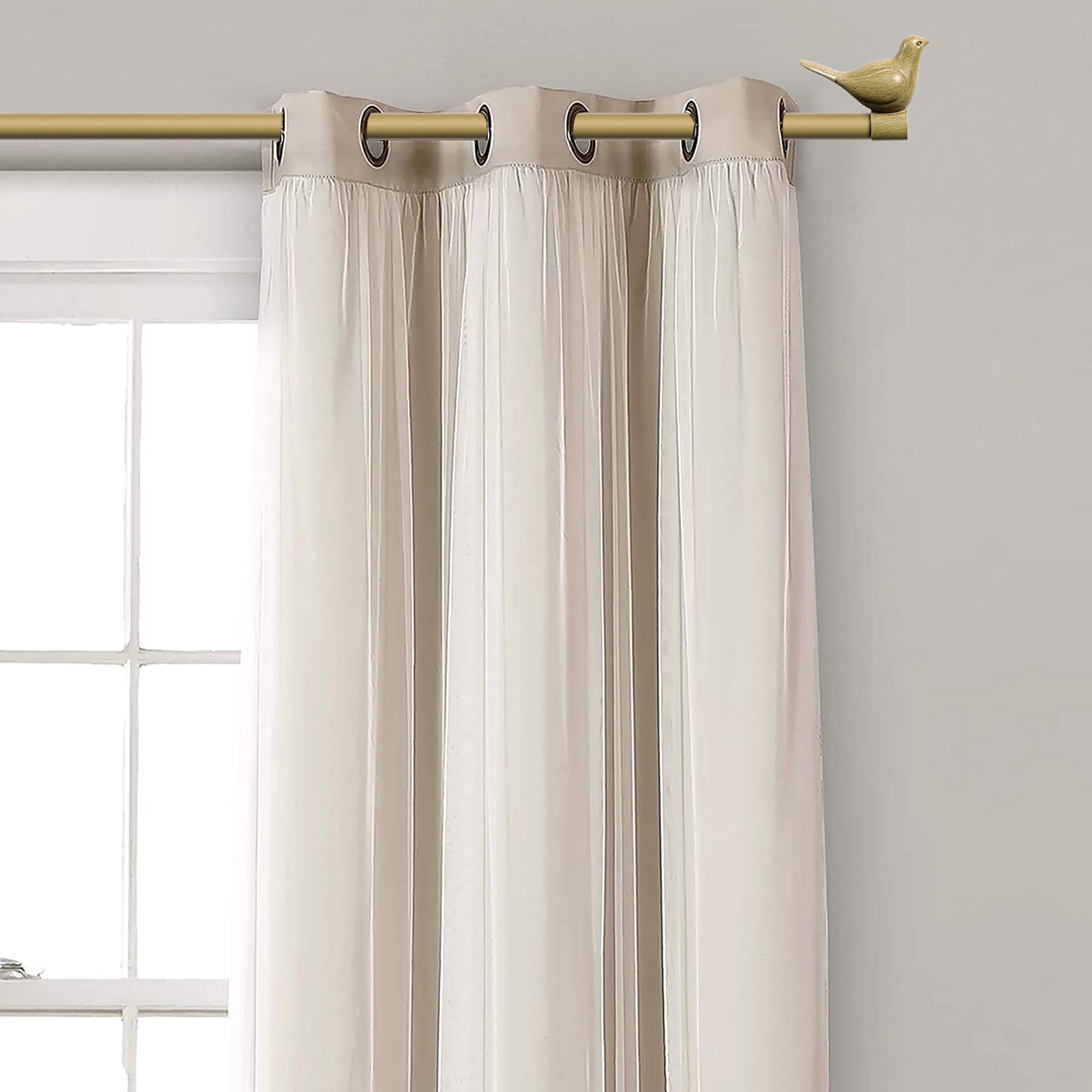 Meriville  3/4" Diameter Farmhouse Single Window Curtain Rod, Bird Finials Cottage - 28"-48"