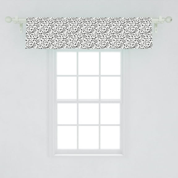 Ambesonne Wildflower Window Valance, Greyscale Pattern with Curlicue Botanical Elements and Butterflies, Curtain Valance for Kitchen Bedroom Decor with Rod Pocket, 54" X 12", Dark Grey and White