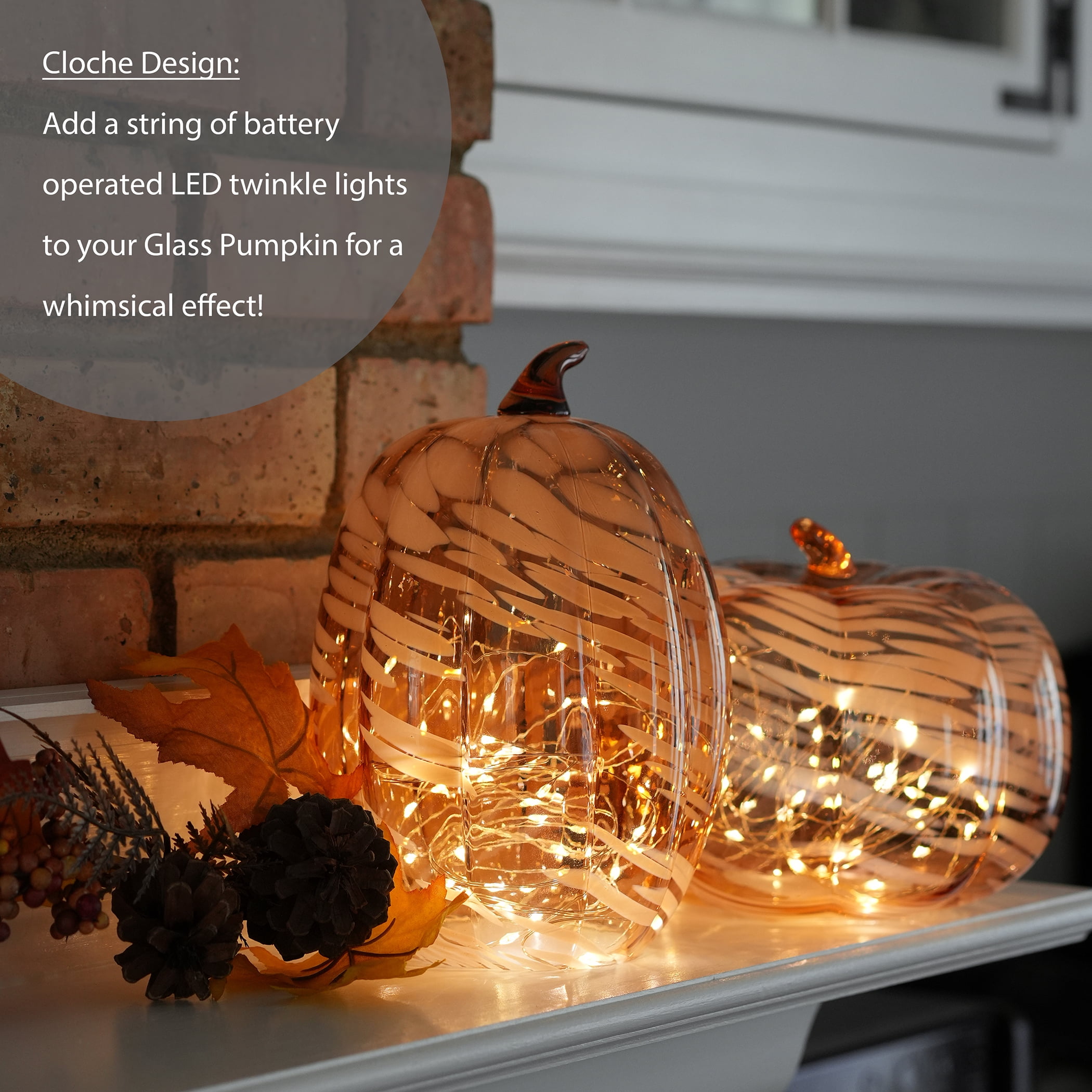 Better Homes & Gardens Fall Decorative Wide Marble Glass Pumpkin Cloche Candle Holder, Orange