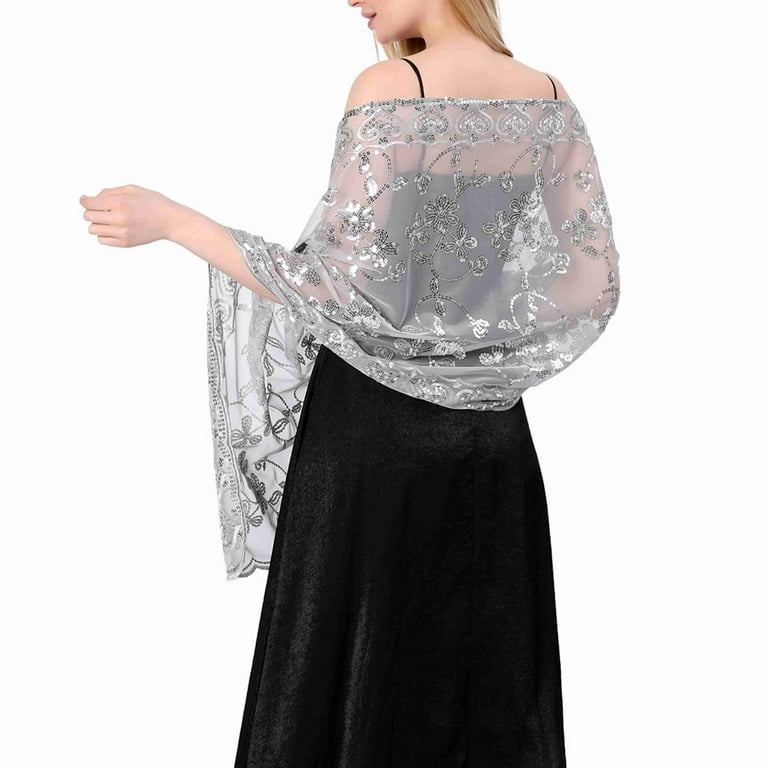 Lolmot Shiny Sequin Shawl Wrap for Women Dinner Party Sheer Shawl Wedding Bride Shawl Evening Dress Scarf