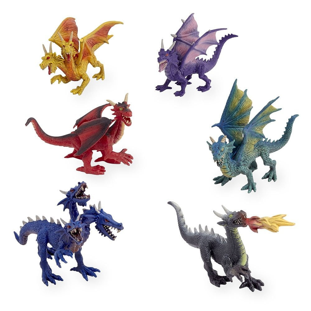 6 Pack Collectible Dragons, Includes 6 articulated dragon figurines By Animal Ship from