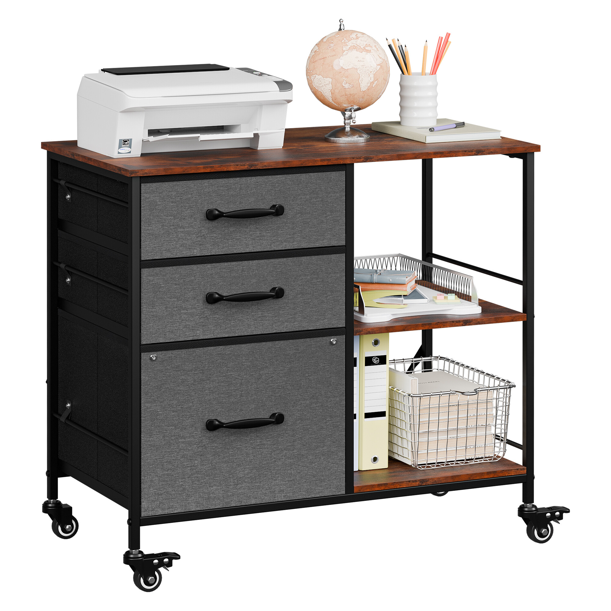 ZENSTYLE Storage Shelf 3 Drawer Rolling Stand Mobile File Cabinet for Home Office, Gray