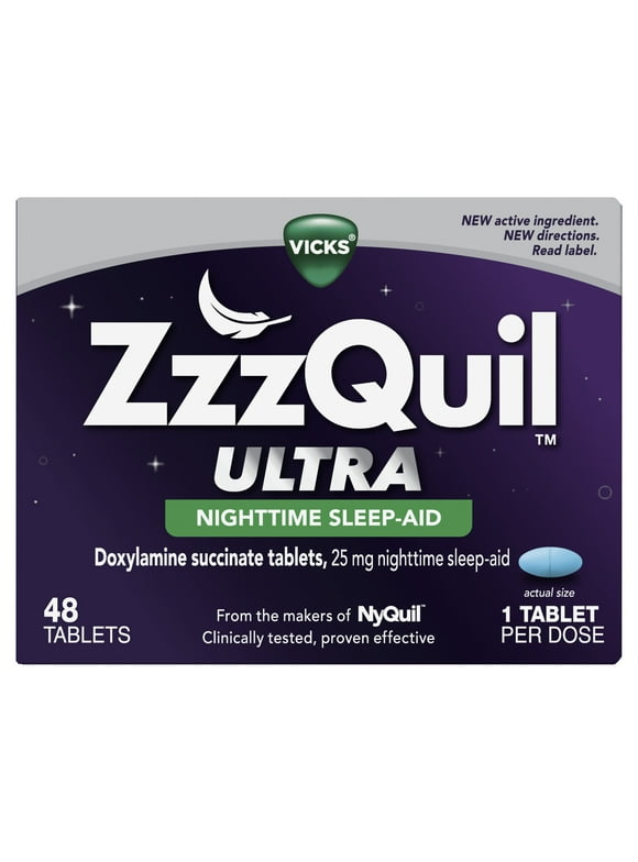 Vicks ZzzQuil Ultra Sleep Aid Tablets, Non-Habit Forming, Doxylamine Succinate, 48 Ct