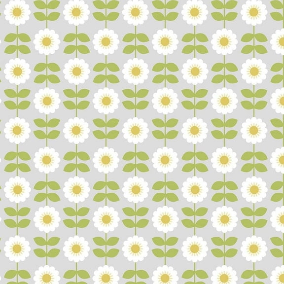 Lewis & Irene Retro Daisy Light Grey/Multicolor 100% Cotton Fabric sold by the yard