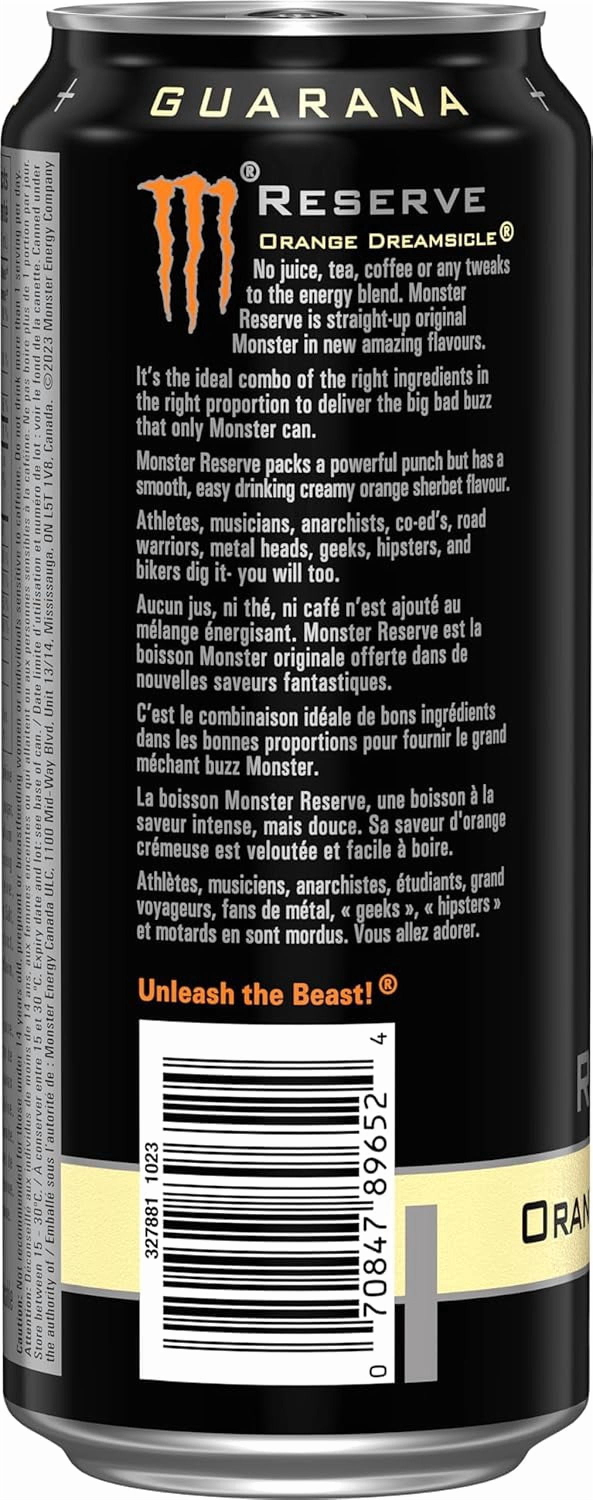 Monster Energy Reserve Orange Dreamsicle Can 12 Pack 16 fl oz, imported from Canada