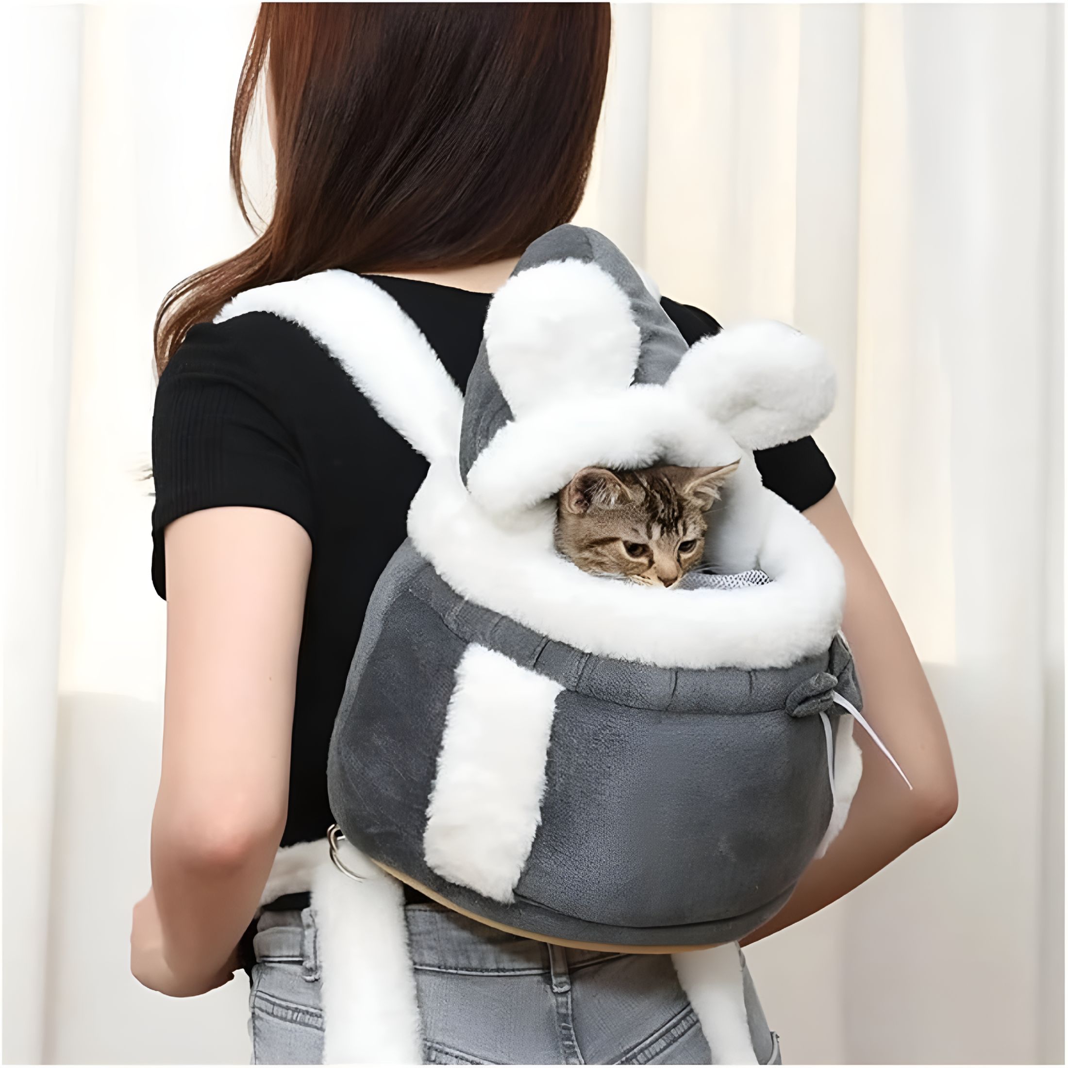 GASTROPOD 2026 New Warm Pet Carrier Bag Small Cat Dogs Backpack Winter Plush Pets Cage for Outdoor Travel Pet Hanging Chest Bags 6Kg Load-Bearing (Color: Grey, Size: Large)