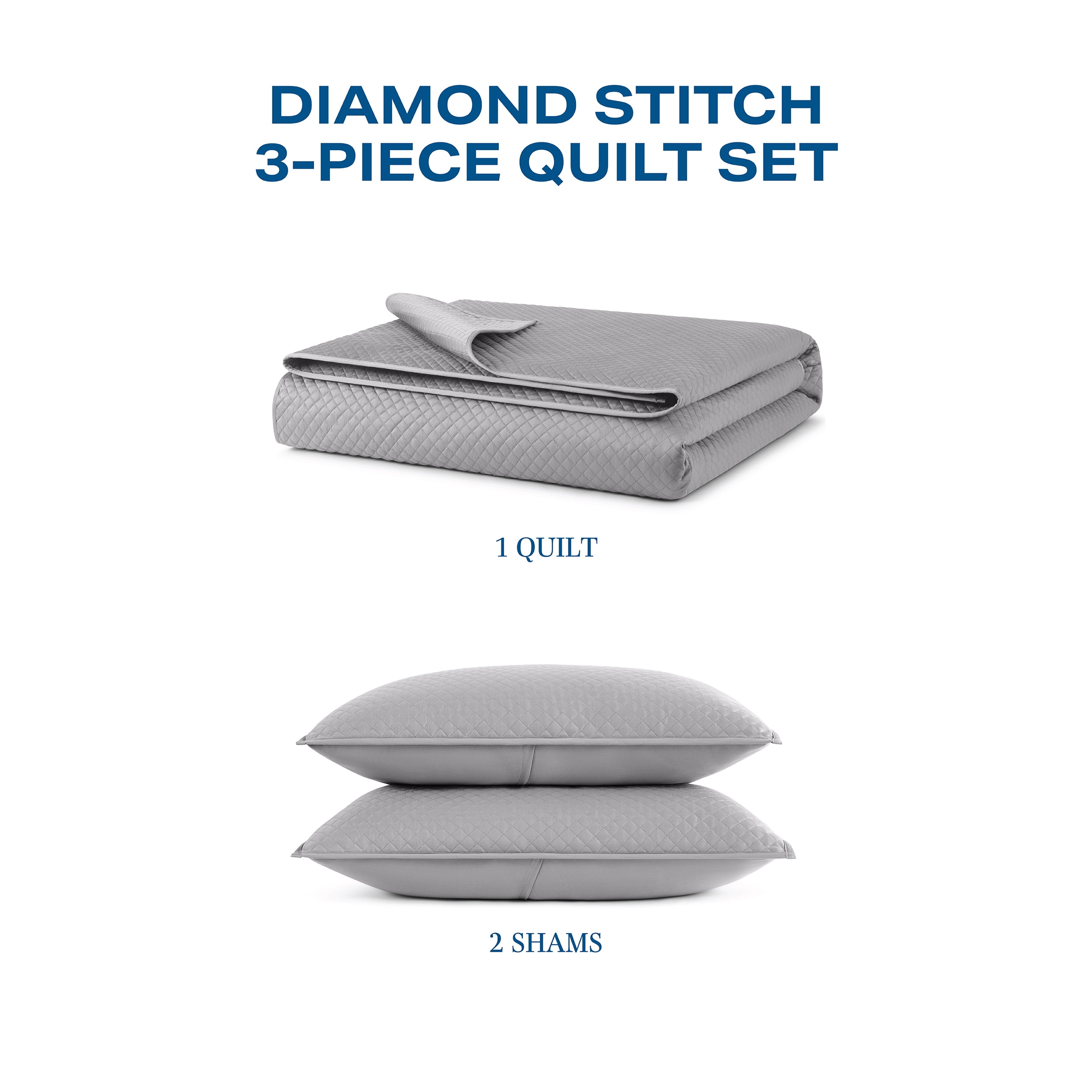 Wamsutta 1846 Cotton Tencel 3-Piece Gray Flannel Diamond Stitch Quilt Set, King