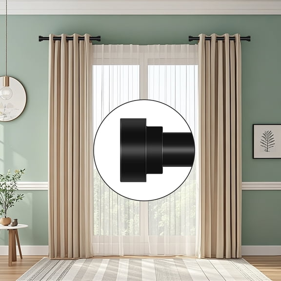 Meriville 1-Inch Side Curtain Rod Set with End Cap Finials, Adjustable 12-20 Inches, Set of 2, Black
