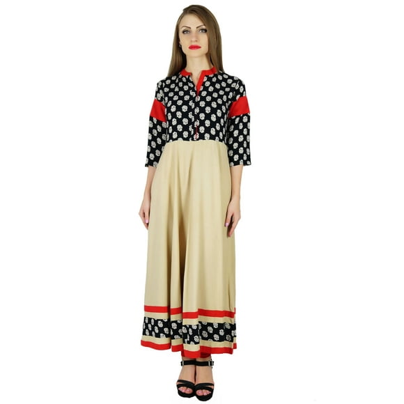 Bimba Women Long Anarkali Kurti Indian Ethnic 3/4 Sleeve Kurta Maxi Blouse