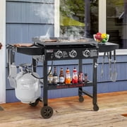Royal Gourmet GB3000H 28-Inch 3-Burner Gas Griddle in Black, Griddle with Collapsible Side Shelves, 39,000 BTU