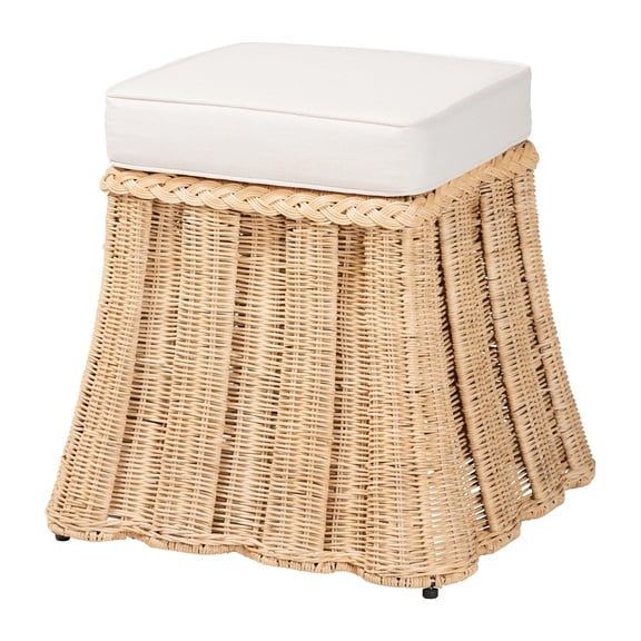 bali & pari Rotem Natural Rattan Ottoman with Cushion