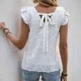 thumbnail image 4 of Rezuofi 2 Pcs Women Summer Eyelet Tops Dressy Casual V Neck Ruffle Cap Sleeve Cotton Boho Shirts Lace Embroidered Blouses 2025, 4 of 8