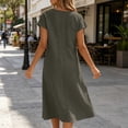 thumbnail image 6 of Karymi Maxi Dress Fake Cotton Linen Midi Dress, Short Sleeve V-Neck Bow Tie Neck Shift Dress with Back Zipper and Side Slits, Solid Loose Dress Spring Dresses, 6 of 8