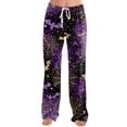 thumbnail image 4 of Halloween Pajamas for Women Drawstring Stretch Lounge Pants Soft Comfy Sleep Bottoms Cute Loose Palazzo Pj Pants Light Purple 3XL, 4 of 4
