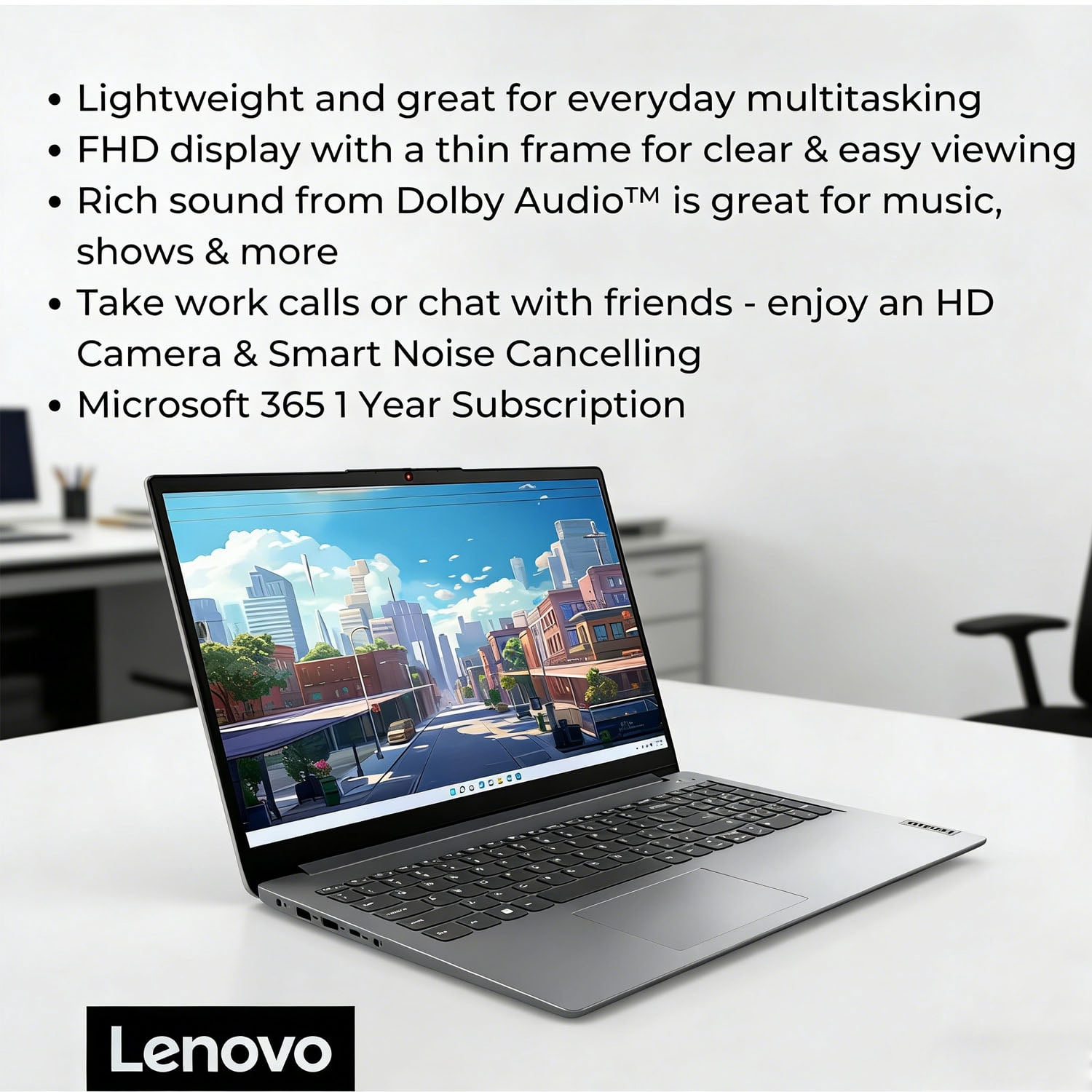 Lenovo IdeaPad 15.6" FHD Laptop, Intel Pentium Silver N6000, 12GB RAM, 128GB eMMC + 256GB SSD, W11H