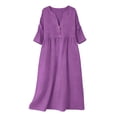 thumbnail image 4 of Women's 3/4 Sleeve Linen Maxi Dress, 2026 Summer Loose V Neck Versatile Casual Solid Travel Beach Dresses, 4 of 7