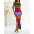 thumbnail image 5 of hirigin Women Hollow Out Knitted Dress, Multi-color Patchwork Sleeveless Slim Fit Long Skirt for Beach Wear/ Vacation, 5 of 9