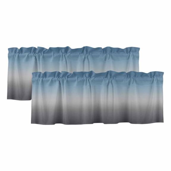 Grey Ombre Valances for Windows, Navy Blue Gray Gradient Modern Abstract Art Light Filtering Kitchen Curtains, Rod Pocket Window Valance Curtains for Living Room Bedroom, 60" W x 18" L, 2 Panels