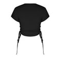 thumbnail image 6 of MIUOWANP Women's Short Sleeve Tops Casual Trendy Solid Color Slim Pleat Drawstring Blouse Tops Size M(6)Black, 6 of 9