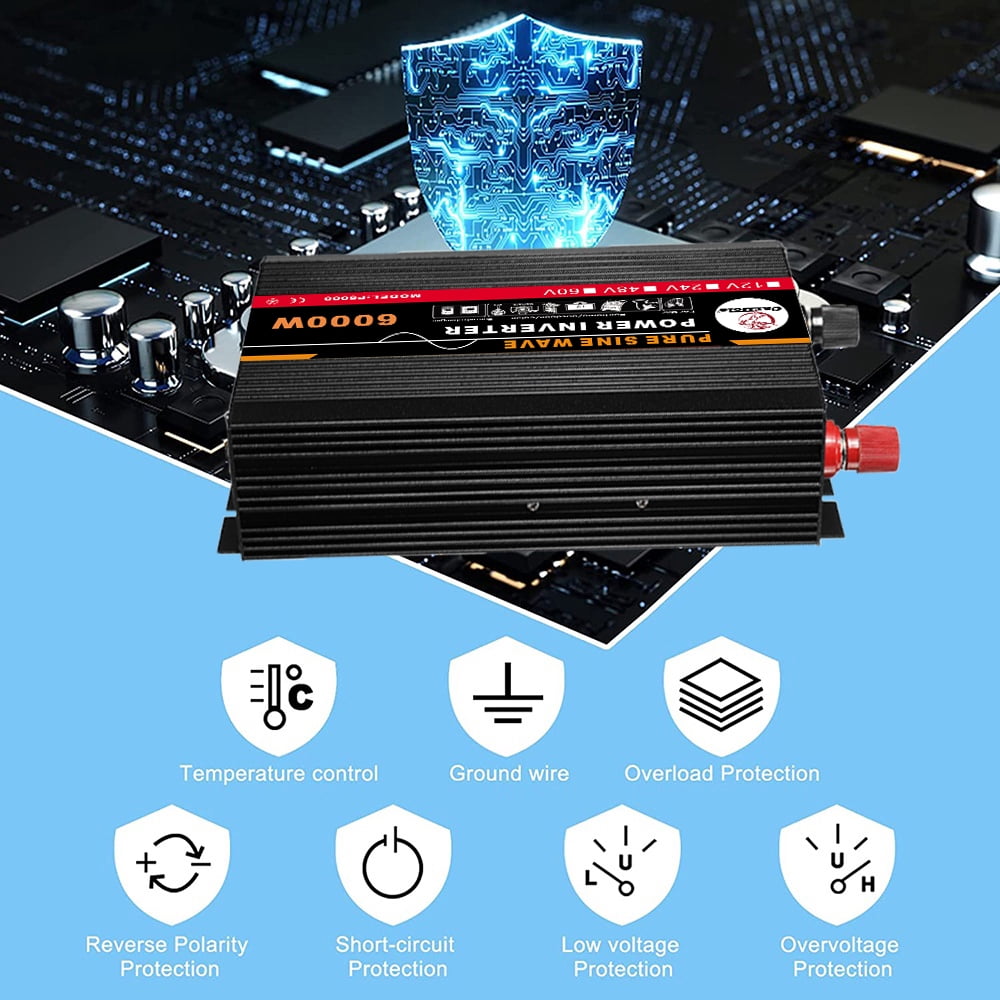 Pure Sine Wave Inverter, 6000W Power Inverter DC12V to AC 120V Car Battery Power Converter Adapter