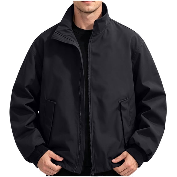 MYAOYI Mens Plain Zip Up Bomber Jacket Lightweight Fall Outerwear with Pockets