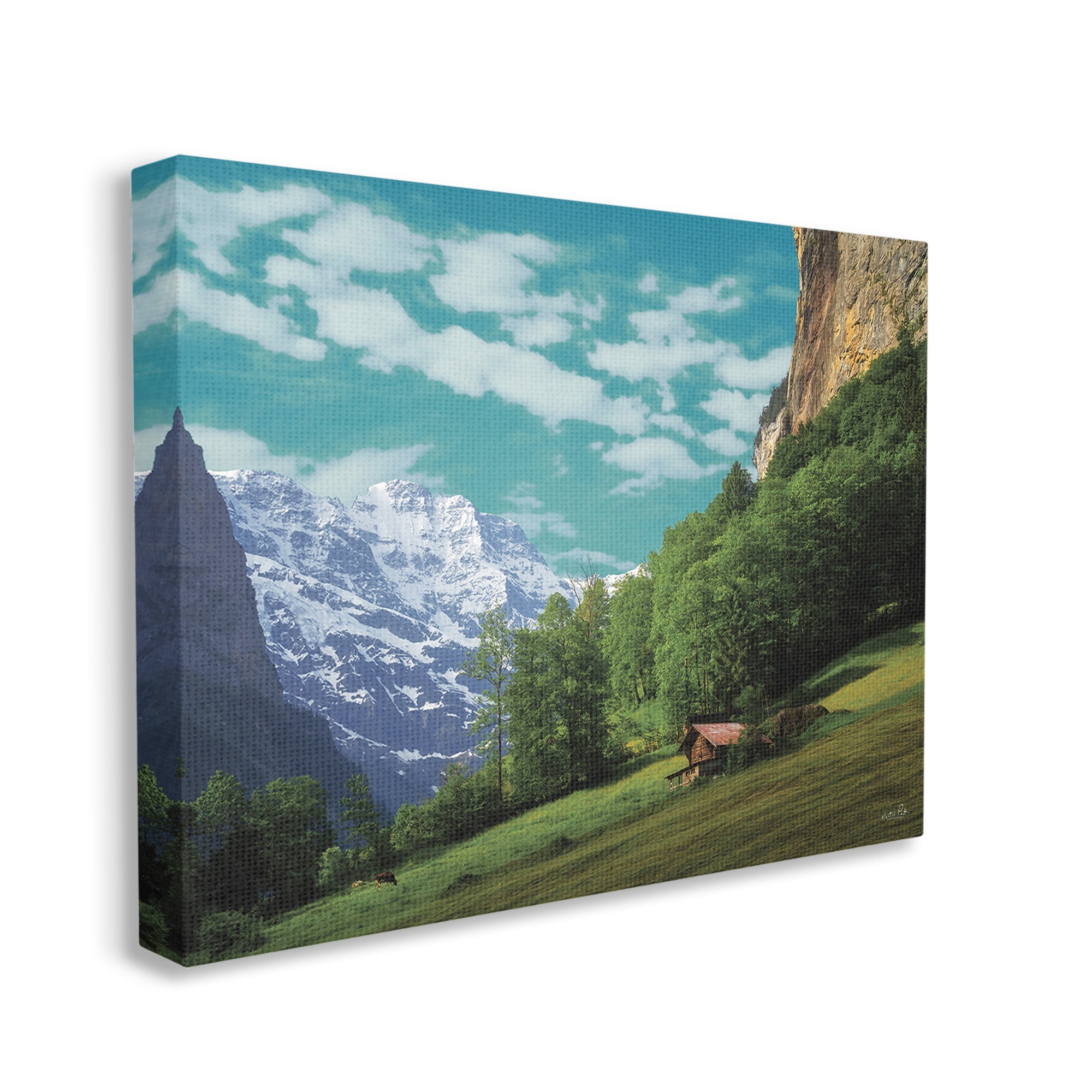 Stupell Industries Mountain Valley Cottage Landscape Photography Gallery Wrapped Canvas Art Print Wall Art, 20 x 16