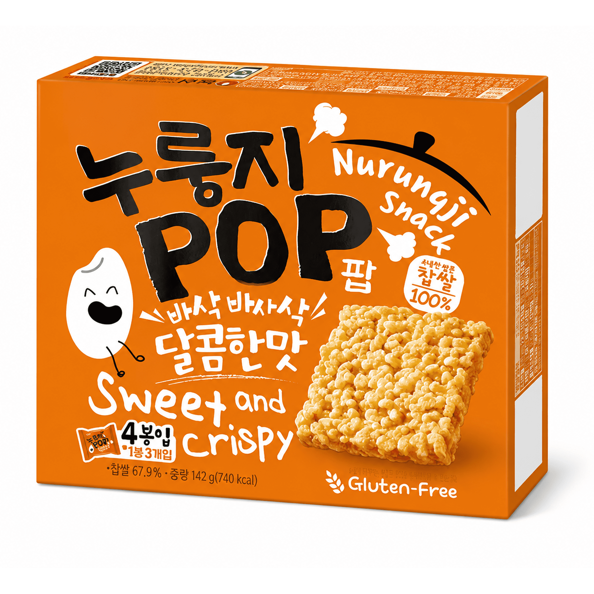 Nurungji Pop Sweet Crispy Glutinous Rice Snack, 4 Pack, 5.01 oz