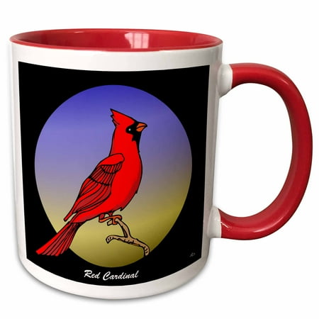 

3dRose BIRDS red cardinal 2 on black - Two Tone Red Mug 11-ounce
