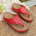 thumbnail image 4 of KIJBLAE Women's Sparkly Shiny Accent Wedge Flip Flops, Thick Sole Wide Width Comfort Casual Summer Beach Outdoor Slippers Red 38, 4 of 7