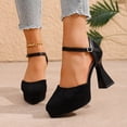 thumbnail image 3 of Mary Jane Shoes for Women Suede Closed Toe Ankle Strap Buckle Chunky Block High Heels Platform Dress Pumps for Casual Party Wedding Black Size 6, 3 of 6